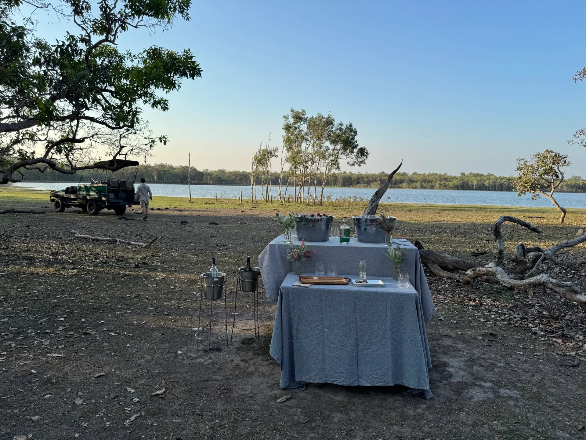 Hospitality service on a remote Australian property — canapés in the field.